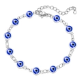 Silbernes Evil Eye Armband mit 12 blauen Perlen, Karabinerverschluss und Verlängerungskette - Silber Blaues Auge