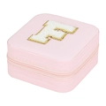 Portable pink travel jewelry case with plush letter F embroidery and zip closure - Letter F (No Mirror) (FS61) / 10x10x5cm