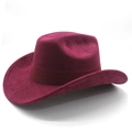Detail of burgundy faux suede cowboy hat showing textured fabric and ribbon trim - M(56-58cm) / Wine Red (Suede)