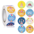 Rouleau de 8 autocollants ronds colorés Happy Birthday pour sceller les cadeaux de fête - 25mm / Style B