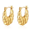 Elegant 18K gold-plated titanium steel croissant hoop earrings with polished texture - Gold (MS-136)