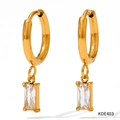 Goldene Creolen aus Edelstahl mit rechteckigem Zirkonia-Anhänger für Damen - Gold Weiß Zirkonia (KDE403)