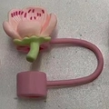 Pink peach blossom silicone straw cover cap compatible with 8-10mm reusable straws - Style 6 / 10mm