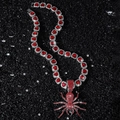 Collana hip hop argentata con ciondolo a ragno rosso e pietre a forma di cuore - Argento (Ragno) - Con Catena Cubana Da 50cm