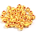 DIY jewelry 12mm baseball acrylic spacer beads with yellow finish and red stitching pattern - Yellow with Red Line Baseball / 12mm (50 Pieces/Pack)