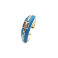 Anillo ajustable de esmalte azul dorado con circonitas geométricas y detalle rectangular - Abierto Ajustable / Azul