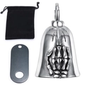 Silver stainless steel skeleton hand motorcycle guardian bell with black velvet pouch - Steel Color (Pendant With Pouch And Tag)