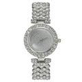 Iced out silver tone women's quartz watch with full crystal pavé dial and X-link band - Silver