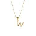 18K gold plated stainless steel snake chain necklace with zircon letter W pendant - Letter W