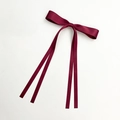 Elegant burgundy silk ribbon bow hair clip with long streamers on white background - Ribbon Duckbill Clip / Burgundy