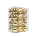 Set of 16 gold Christmas balls with matte, glitter, and spiral textures in clear box - Gold