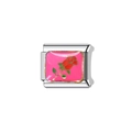 Silver stainless steel modular charm with pink enamel and red rose floral design - Pink Rose Style (Y63)