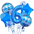 Close-up of blue 32-inch number 6 balloon set with star foils and confetti latex balloons - Number 6 / Light Blue