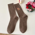 Calcetines de punto marrón con bordado de hombre de jengibre para Navidad - Café (Hombre de jengibre)
