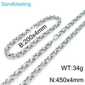 Sandblasted 304 stainless steel Byzantine chain jewelry set with necklace and bracelet - 砂面(Sandblasting) / 4mm / 16cm / Steel