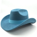 Detail of teal faux suede cowboy hat with stylish ribbon band and curved brim - M(56-58cm) / Peacock Blue (Suede)
