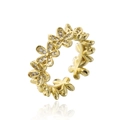 Macro detail of leaf-inspired 18K gold ring with zircons and floral wrap design - Gold Flower Cluster (12247) / Adjustable Open