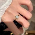 S925 silver bamboo ring with gold finish and square bezel-set clear gemstone - J5959-Gold Bezel Square Zircon