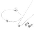 Silver stainless steel jewelry set featuring sparkling paw print necklace and earrings - Steel Color 3-Piece Set (KS199073-K)