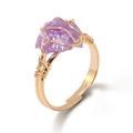 Handmade gold wire-wrapped purple raw amethyst ring with adjustable open band - Purple Crystal