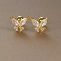 Boucles d'oreilles papillon dorées avec zircons blancs et fermoir à vis à bille - E1236 Or (Papillon 3D) / Pack de 1 paire