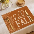 Burnt orange autumn placemat with hello FALL text and white maple leaf design - Orange Red Hello Fall Maple Leaf