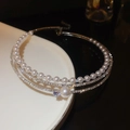 Elegant layered pearl and rhinestone choker necklace with sparkling crystal detail - Chain Only / 39# Silver Triple Pearl Main Diamond