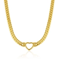 Gouden Cubaanse schakelketting van roestvrij staal met een hartvormige hanger in het midden - Goud