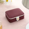 Mini suede jewelry box in burgundy with white snap closure for rings and earrings - Portable Square / Dusty Pink