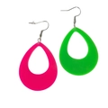 Fluorescent water drop acrylic earrings in vibrant pink and green with metal hooks - Oval Mixed Colors
