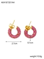 Detailed view of gold plated hoop earrings with pink rhinestones and sizing metrics - Pink Style (AE41873D1A4)