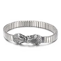 Bracciale elastico stile punk con doppia testa di serpente in acciaio al titanio - Colore Acciaio (KB152063-KJX)