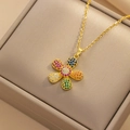 Collana dorata con ciondolo a girasole in pietre colorate in una scatola regalo beige - Stile Girasole Oro Zirconia Multicolore (8829)