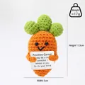 Positive Carrot handmade crochet doll with inspirational card, 11.5cm knit desk decor - Thin Carrot With Three Leaves P Card