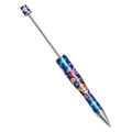 Blue Day of the Dead plastic beadable pen with skull and floral patterns for DIY crafts - Skull Theme No.4 (133)