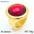 Chunky gold stainless steel ring with a large faceted oval red crystal gemstone - Gold with Red Gemstone (KR110689-K)