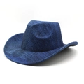 Vista dettagliata di cappello da cowboy blu scuro con trama tessuta e tesa curva stile western - Taglia M (56-58cm) / Blu B (Motivo Marmorizzato)