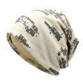 Bonnet en tricot vieilli avec imprimé graffiti et détails déchirés style urbain - M (56-58cm) / Beige