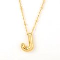 Polished gold bubble letter J pendant necklace with delicate bead chain for women - Gold- J