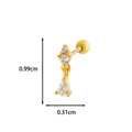 Detail of gold cartilage stud with zircons and teardrop pendant showing 0.99cm size - Three Zircon Drop Pendant (7#) / Gold