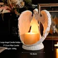 Large white angel wings candle holder set with decorative pillar candle for home decor - Pure White - Large Angel Candlestick (With 7*7.5cm Candle)