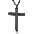 Black stainless steel cross urn necklace for men with textured knurled finish - Black Pendant (No Chain)