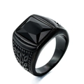 Anillo de hombre en acero inoxidable negro con gema rectangular y motivos grabados - Talla 7 / Negro Negro Strass