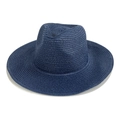 Dark blue Panama straw fedora hat with breathable weave for sun protection outdoors - M (56-58cm) / Navy Blue