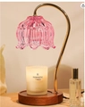 Pink petal glass wax melt lamp with golden metal stand and round wooden base - Light Pink + Round Walnut Base / Knob Dimming / US Plug