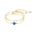 Golden double-layer paperclip chain bracelet featuring blue evil eye charms and rhinestones - Gold Paperclip Double Layer #6 (Stainless Steel)
