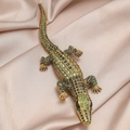 Elegant gold-tone crocodile brooch with shimmering green and black rhinestones - Style F Golden Lizard