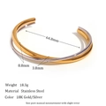Brazalete cruzado de doble capa en acero inoxidable de color oro de 18K y plata fina - Doble Capa Cruz Abierta / Bicolor (Oro/Plata)