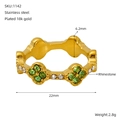 Anello a fiore in acciaio al titanio oro 18K con cristalli verdi e bianchi e misure - Zircone Verde / Verde