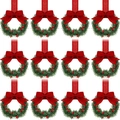 Set of 12 mini Christmas cabinet wreaths with red berries and ribbon bows on white background - Red Ribbon / Set of 12